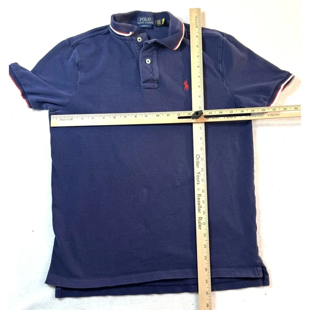 Polo Ralph Lauren Polo Shirt Quiet Luxury Mens S Blue Red Border Trim Streetwear